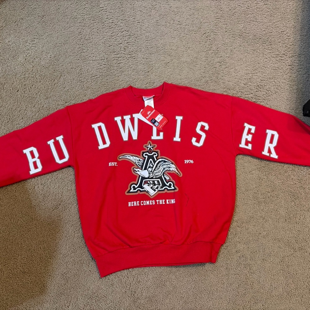 Budweiser Anheuser Busch King Of Beers Crewneck Red Sweatshirt Vintage NWT S